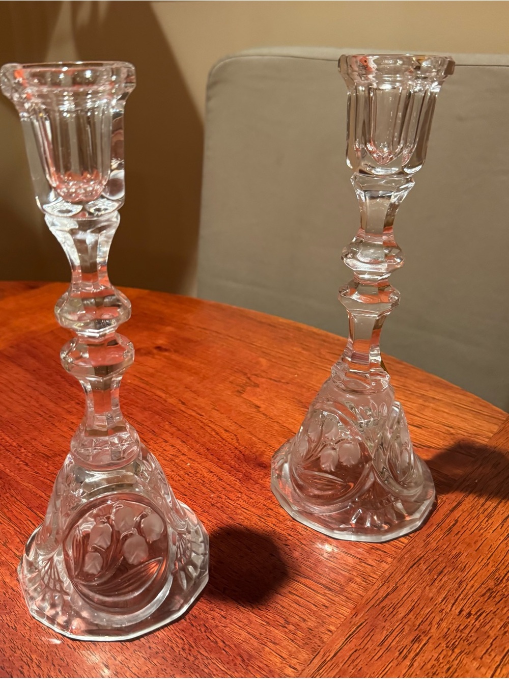 Vintage West Germany Lead Crystal Lily of the Valley Candlesticks - Pair